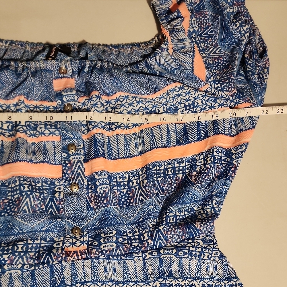 HeartSoul Blue and Orange Puff Sleeve Mini Dress - Picture 3 of 8